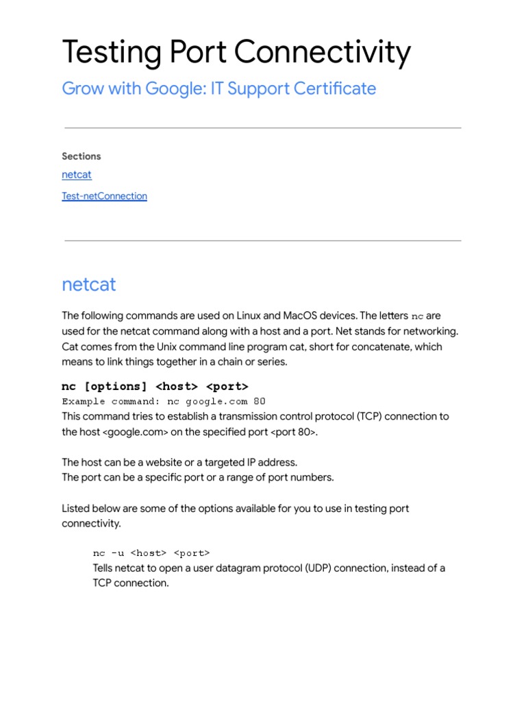 Testing Port Connectivity Reference Guide PDF Port