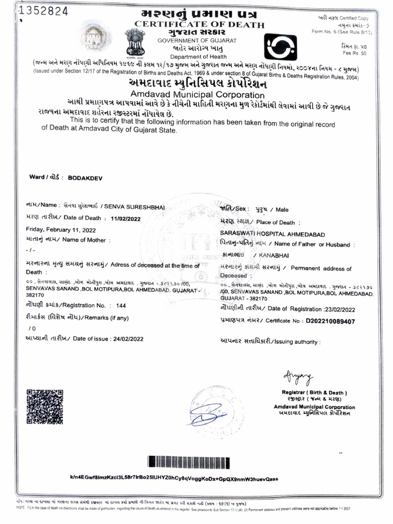 Proof of Death PDF Government