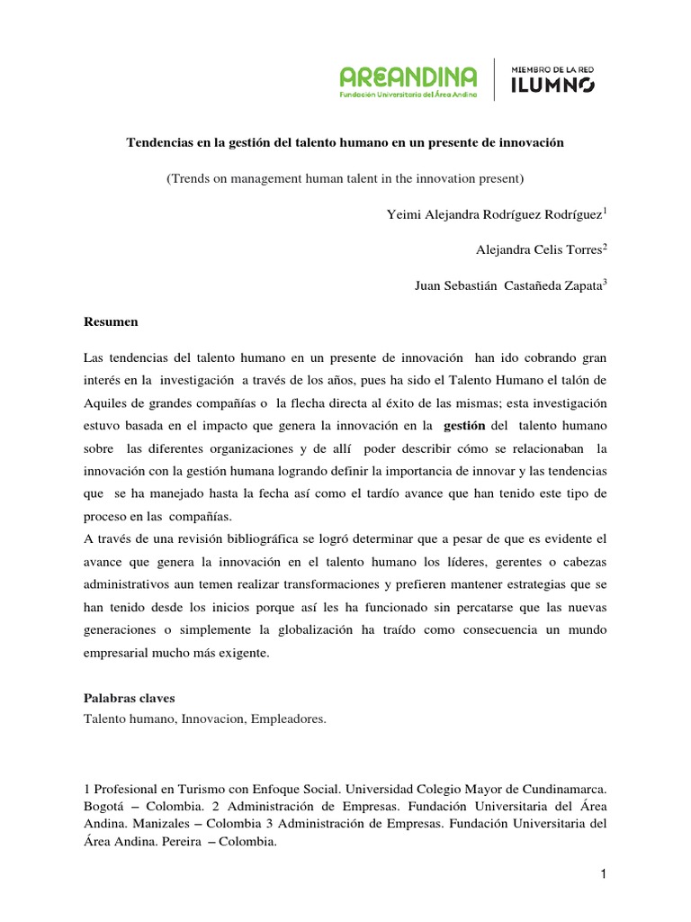 Trends On Management Human Talent In The Innovation Present Pdf