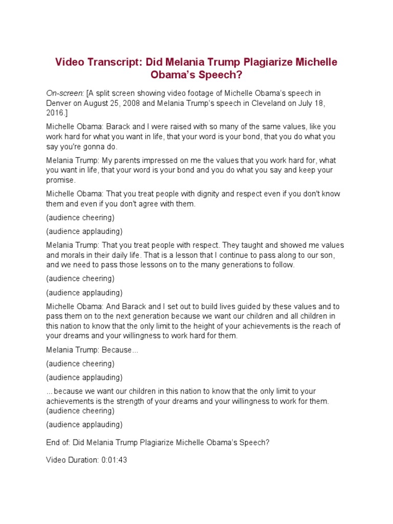 Did Melania Trump Plagiarize Michelle Obamas Speech Transcript A11y PDF