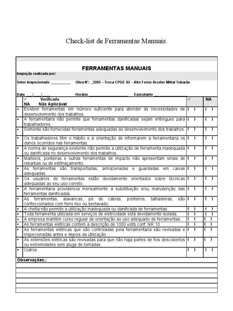 Lista De Ferramentas Para Marcenaria Pdf