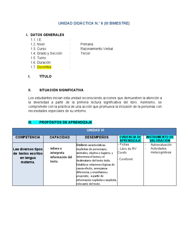 Unidad 6 Rv Tercer Grado Pdf Evaluación Aprendizaje