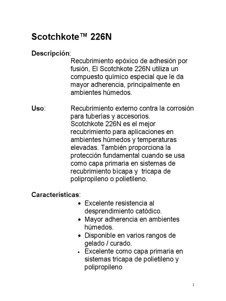Scotchkote™ 226N | PDF | Revestimiento | Ingeniería de Procesos