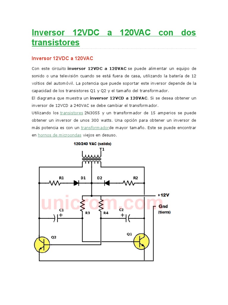 Inversor 12V a 120V con Transistores | PDF | Transformador | Inversor ...