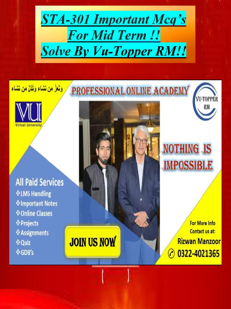 Sta301 Quiz 1 By Vu Topper Rm Pdf Mode Statistics Variance