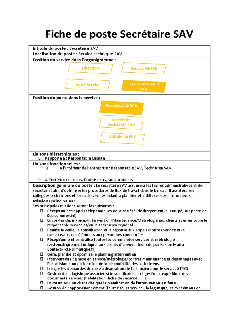 Fiche de Poste Secretaire SAV | PDF | Logistique | Métrologie