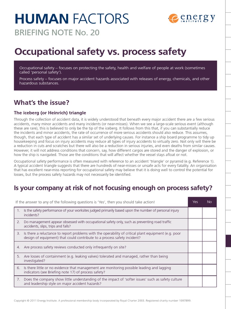 BN20 Occupational Safety Vs Process Safety PDF Occupational Safety