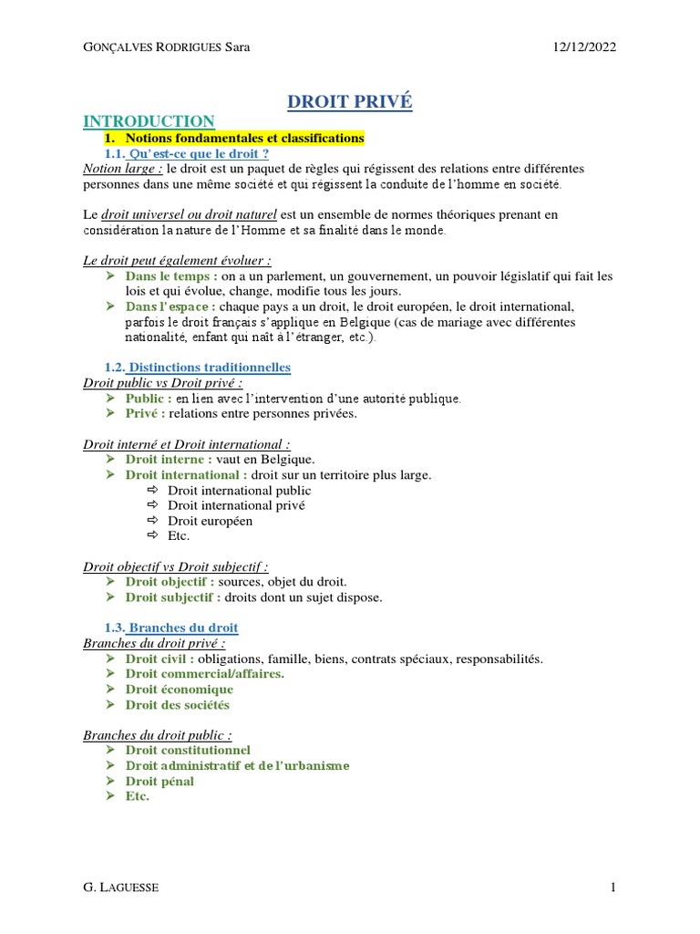 Introduction au Droit Privé et ses Branches | PDF | Droit des ...