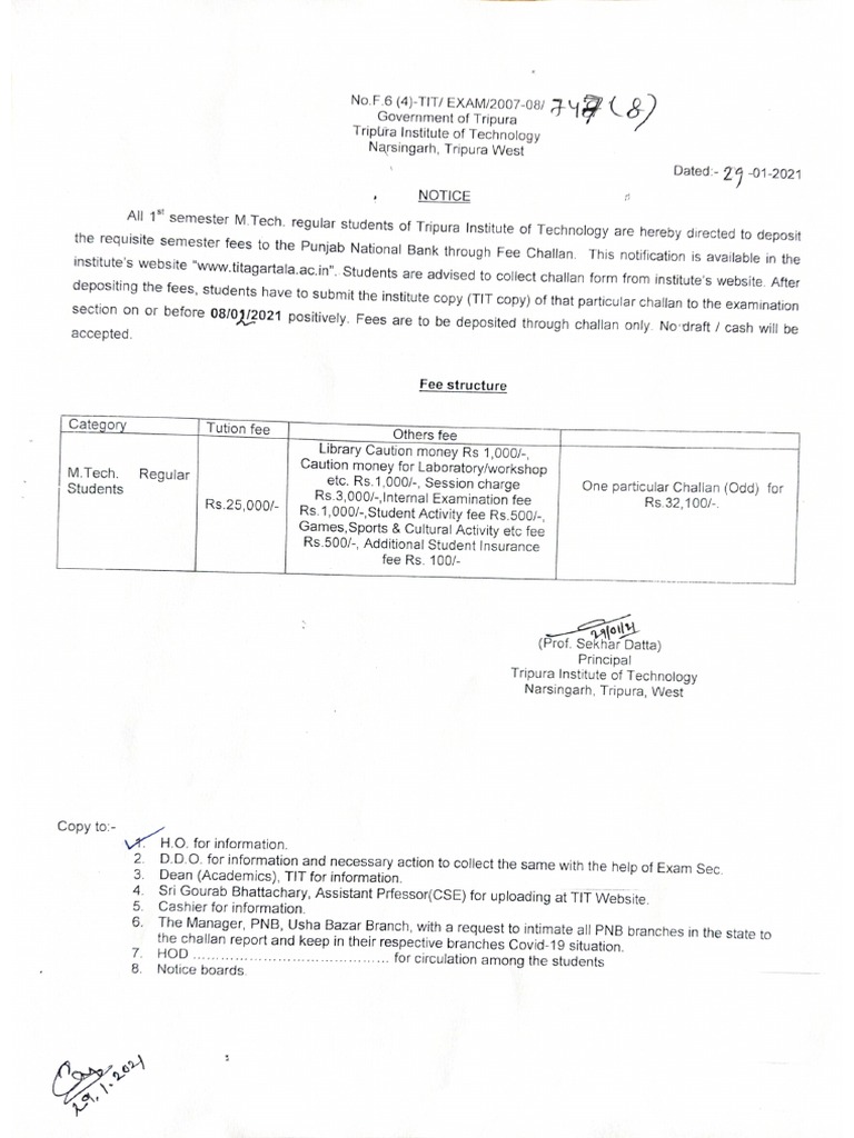MTech Fee Notice PDF