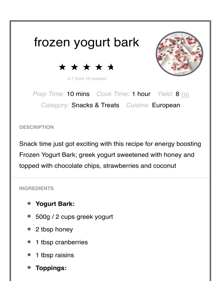 Frozen Yogurt Bark My Fussy Eater Easy Kids R PDF