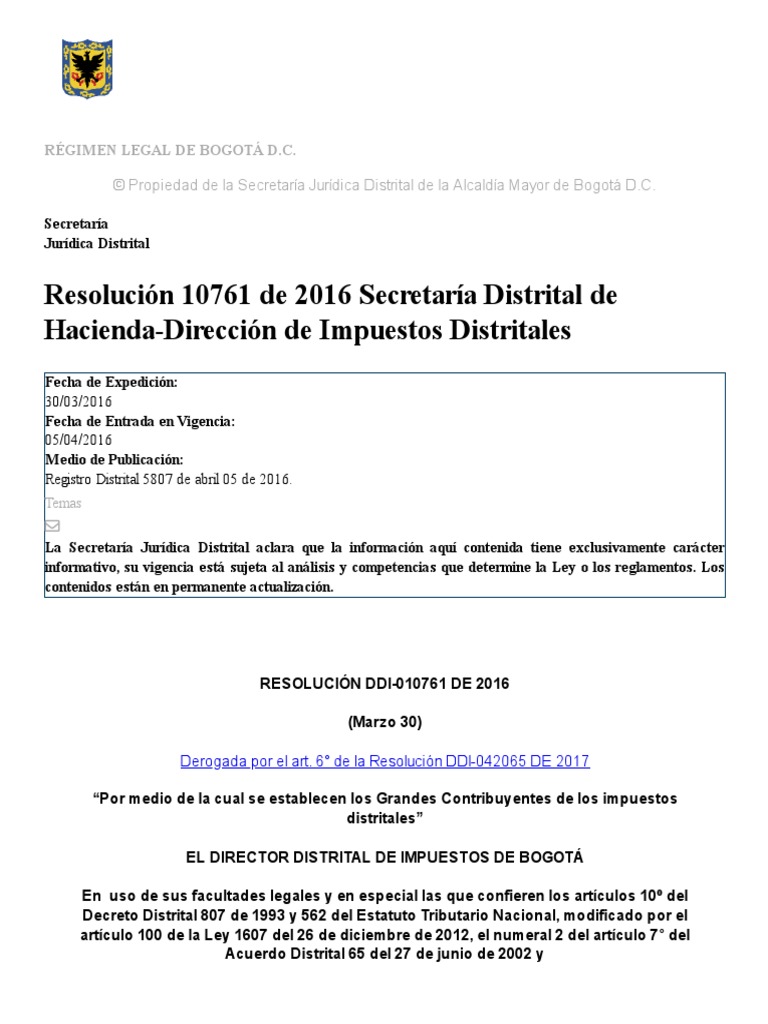 Resolucion Grandes Contribuyentes Ica Bogotá PDF Impuestos aduana
