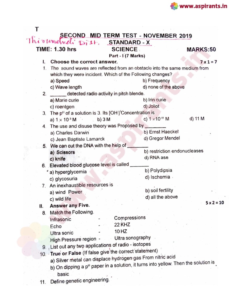 5 Zeal Study 10th Science 2nd Mid Term Exam 2019 Original Question ...