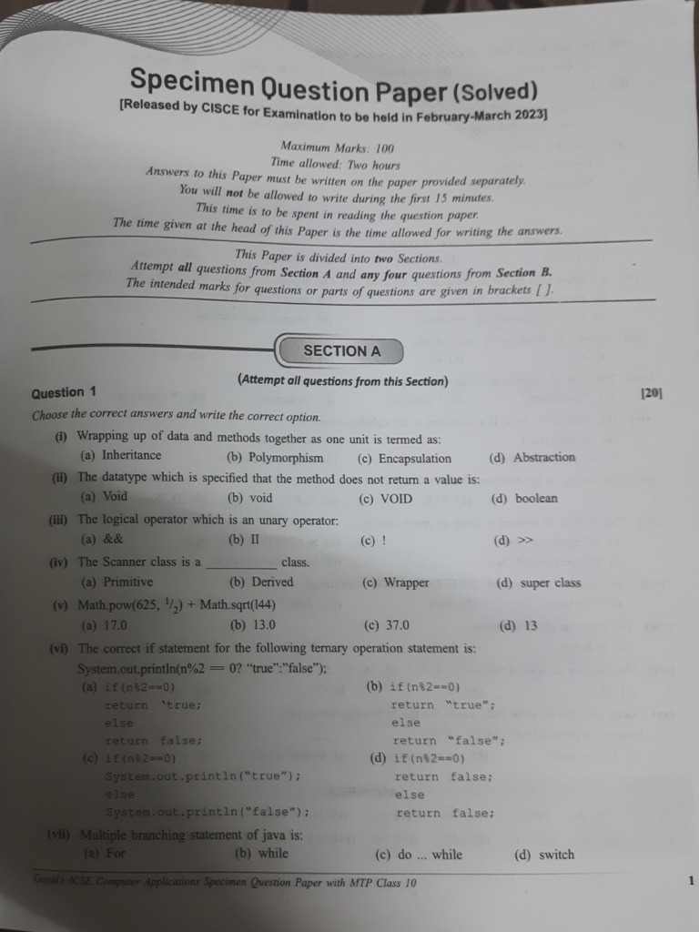 Computer Solved Specimen PDF