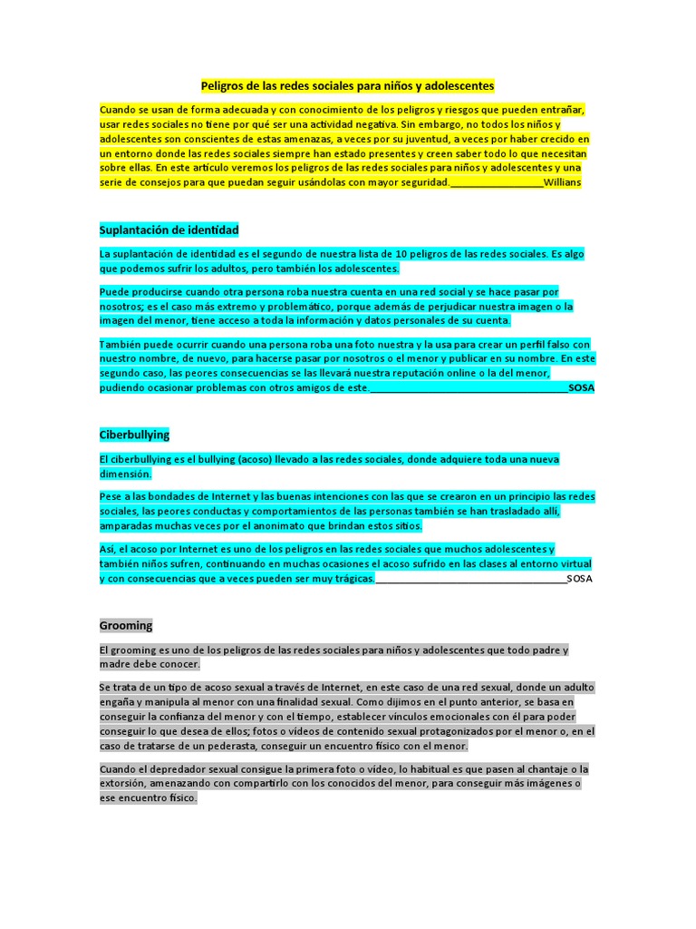 Peligros de Las Redes Sociales para Niños y Adolescentes | PDF | Acoso ...