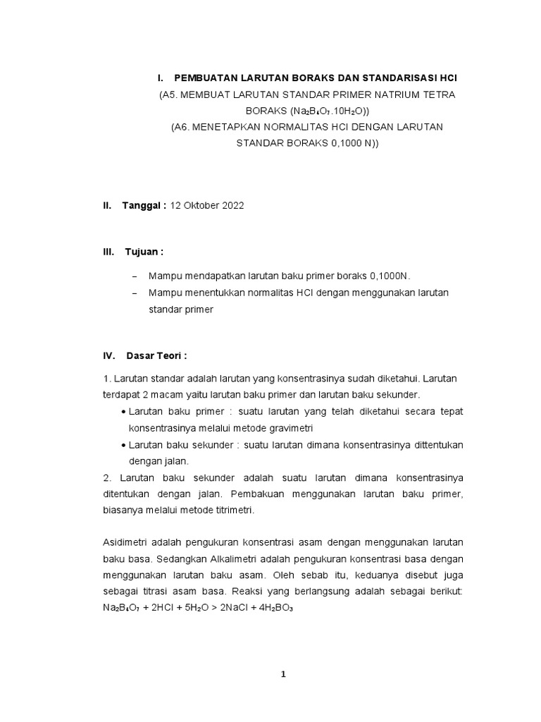 Standarisasi HCl dengan Boraks 0,1000 N | PDF
