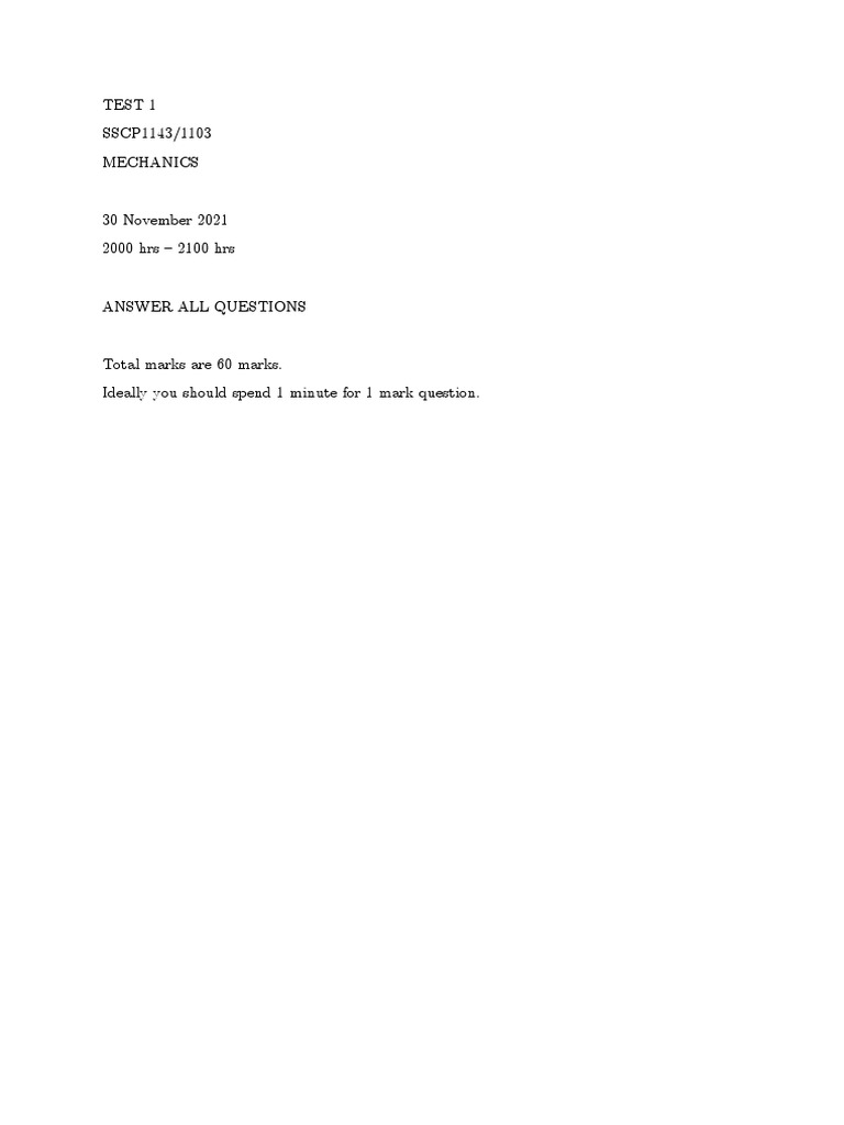 Test 1 Mechanics 20212022-1 | PDF | Force | Equator