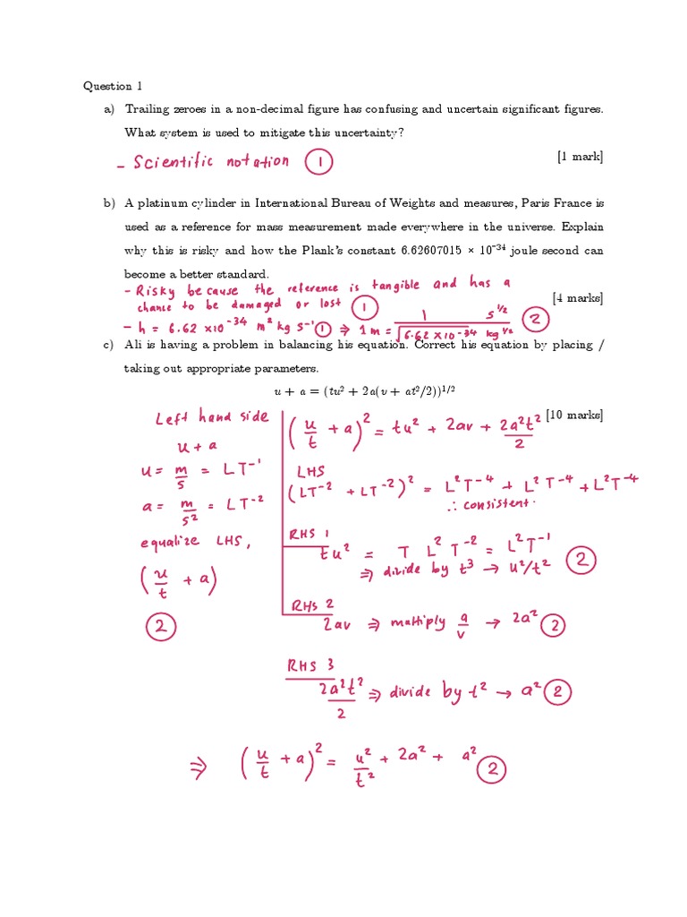 Answer Scheme Test 1 Mechanics | PDF | Acceleration | Force