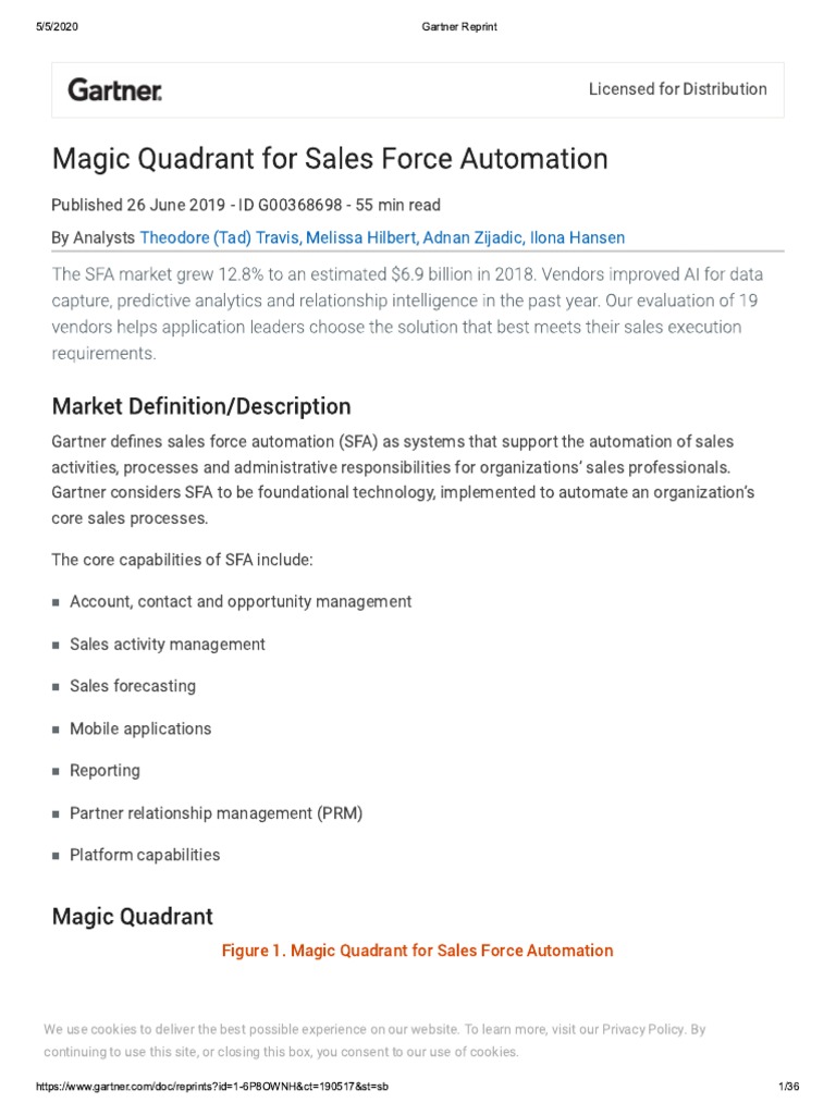 Gartner Magic Quadrant For Sales Force Automation2019Q2 PDF