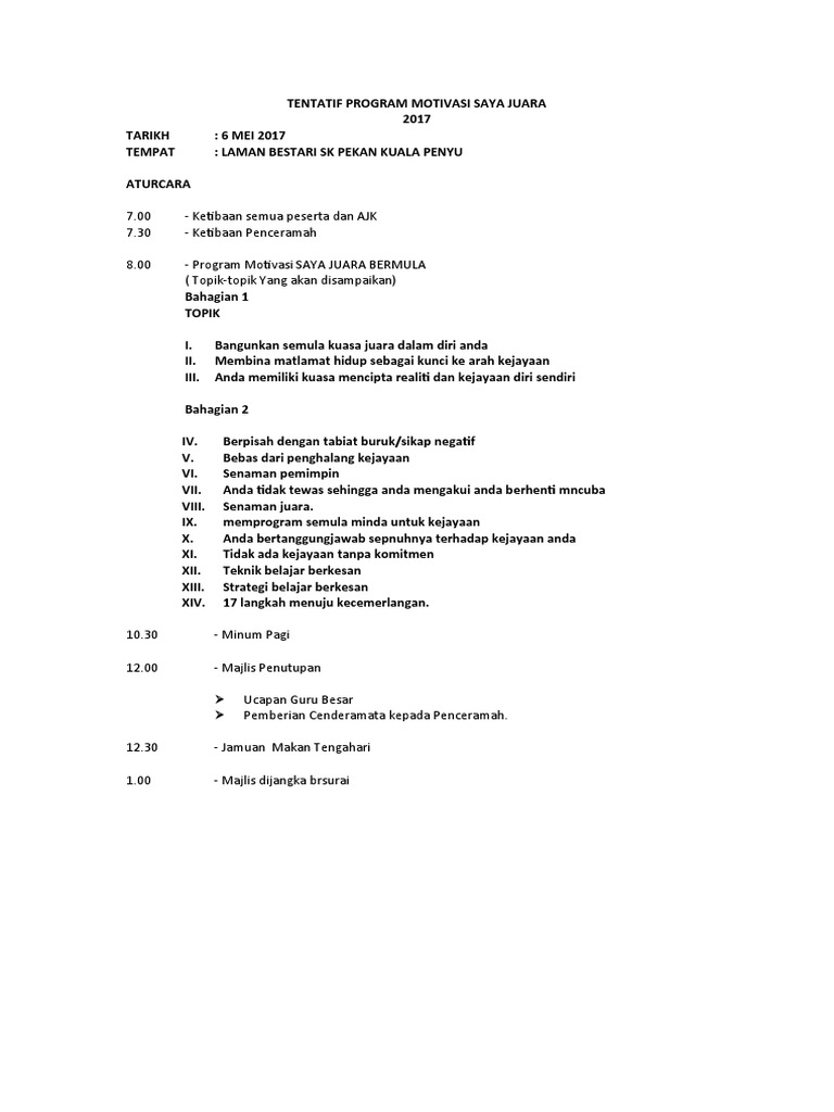Tentatif Program Motivasi Saya Juara | PDF