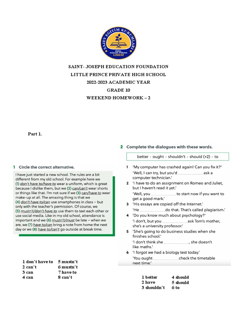 Grade 10 Answer Key 2 PDF