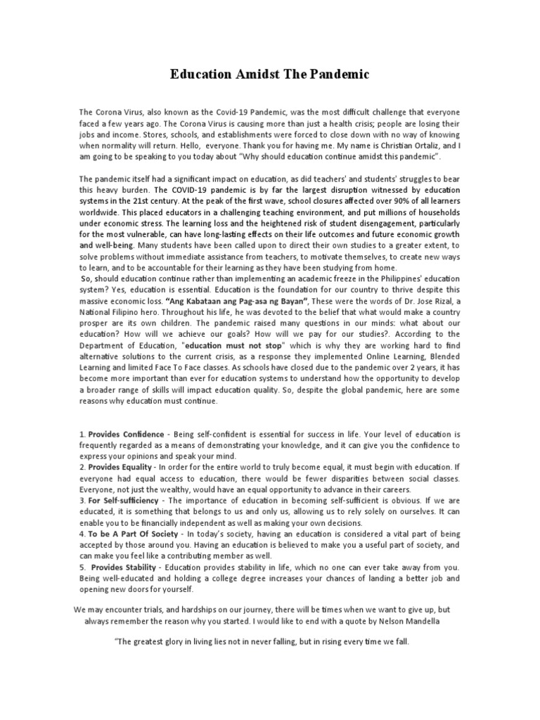 Education Amidst The Pandemic | PDF | Teachers