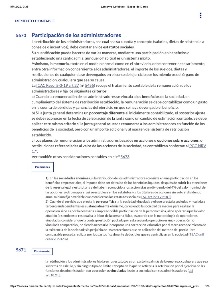 Participación de Los Administradores en la empresa PDF Salario Dividendo