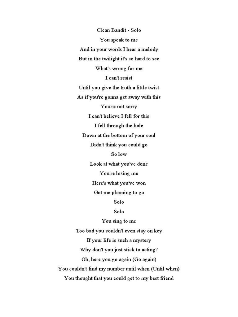 Clean Bandit - Solo Lyrics | PDF | Poetry