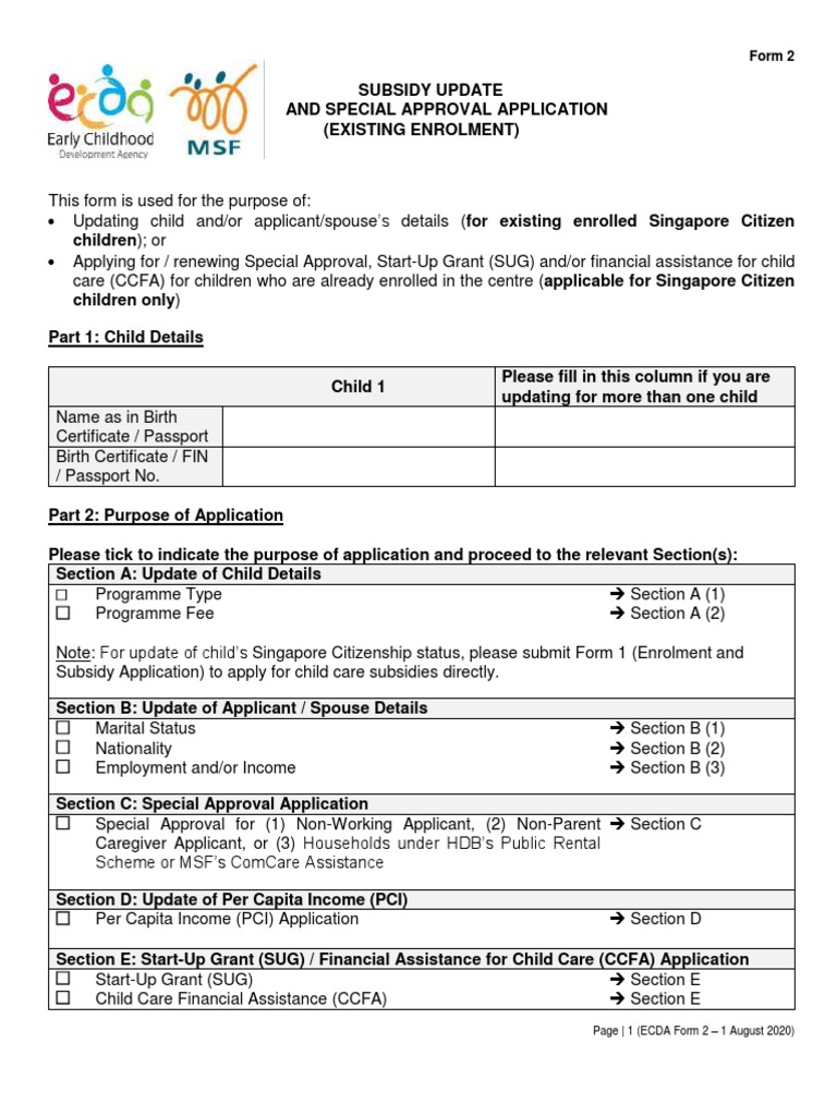 Form 2 Subsidy Update and SA Application (1 Aug 2020) PDF Child