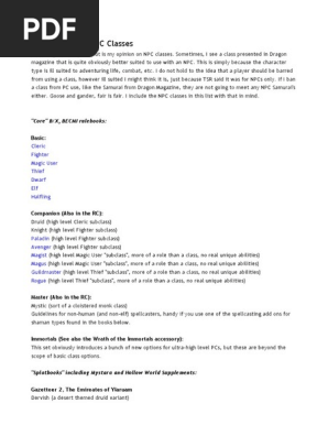 COMPLETE LIST OF PC CLASSES