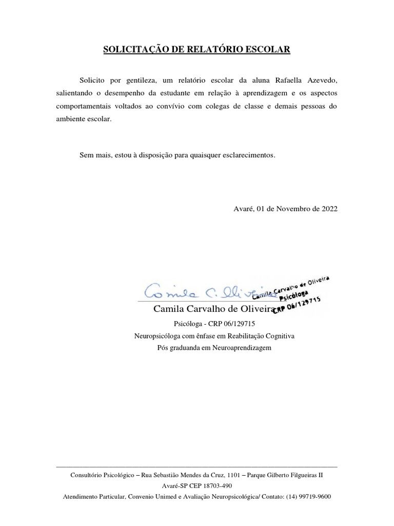 Solicitação de Relatório Escolar | PDF