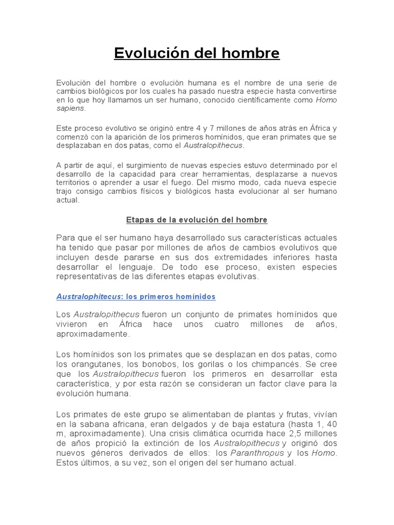 Evolución Del Hombre | PDF | Evolución humana | Homo