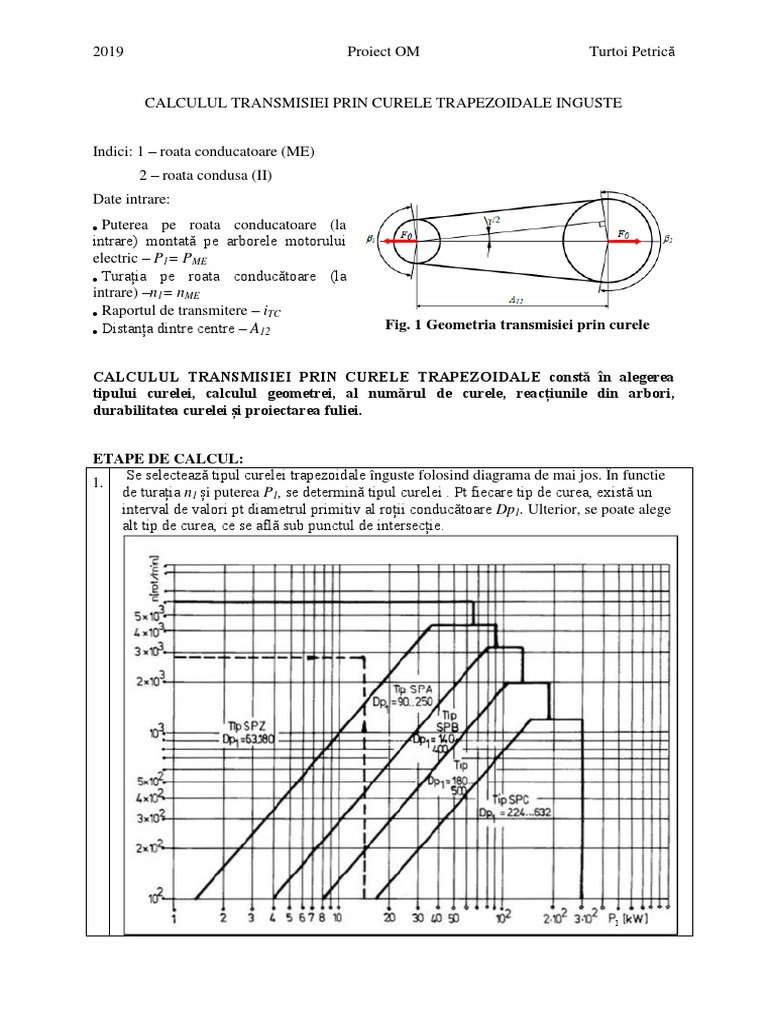 (TP2019) OM Calcul Transmisie Curele Trapezoidale Inguste | PDF