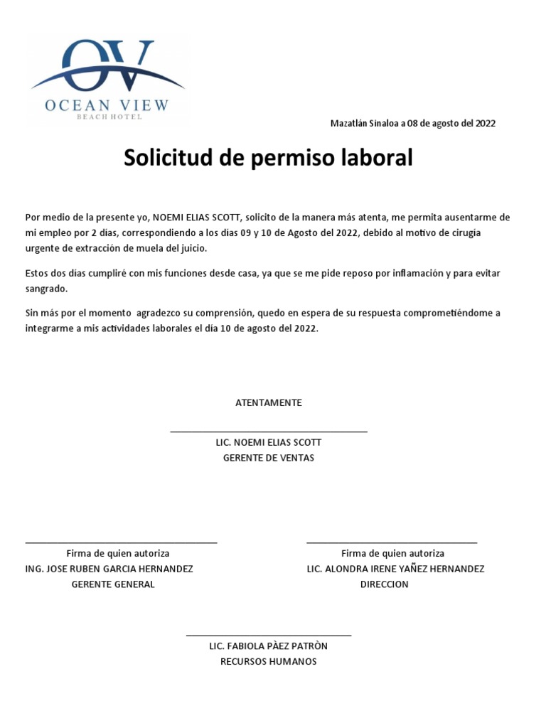 Solicitud de Permiso Laboral | PDF