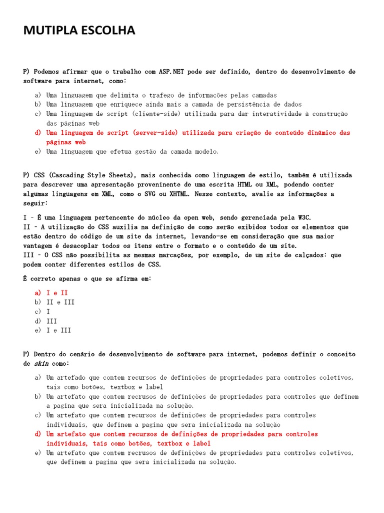 Provas de Desenvolvimento Web UNIP | PDF | Rede mundial de computadores ...