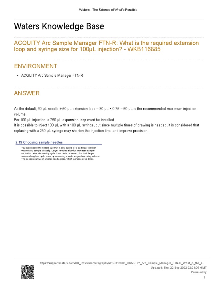 ACQUITY Arc FTN-R Injection Guidelines | PDF | Syringe