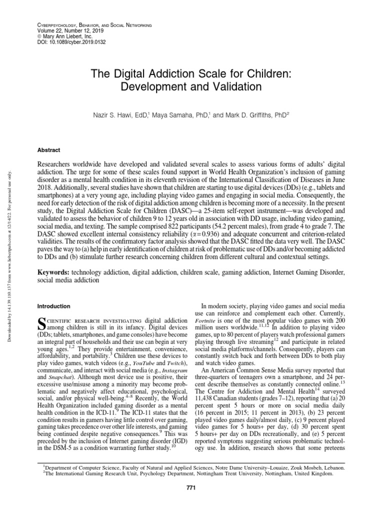 Digital Addiction Scale for Children (DASC) | PDF | Social Media ...