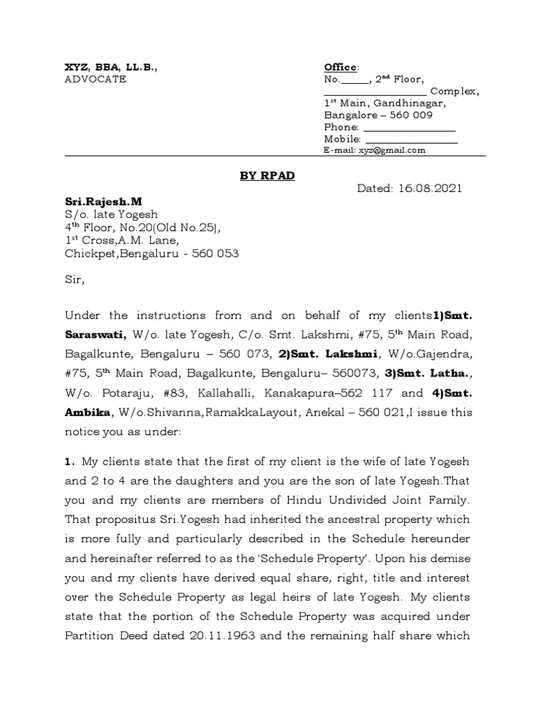 Legal Notice Partition PDF Loans Justice