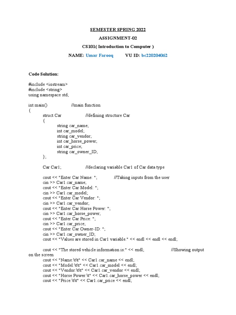 C++ Car Structure Program Example | PDF