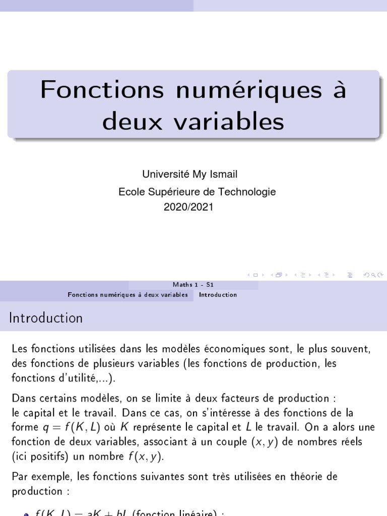 Fonctions numériques à deux variables | PDF | Coût marginal | Analyse ...