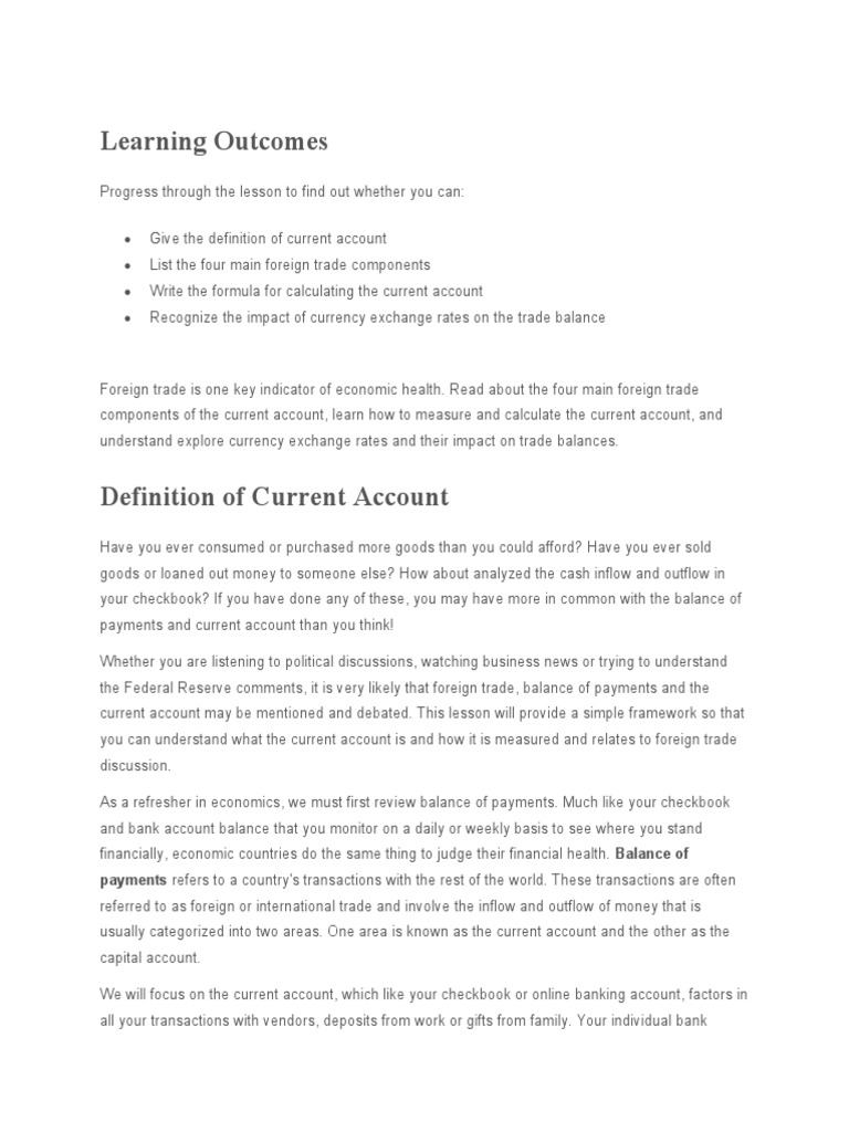 Understanding the Current Account Basics | PDF | Balance Of Payments ...