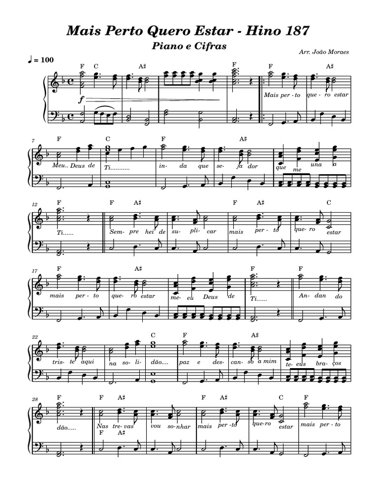 Mais Perto Quero Estar Piano e Cifras PDF