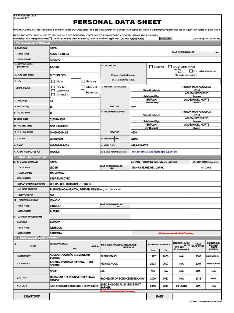 DepEd Personal Data Sheet Guide | PDF | Educational Technology