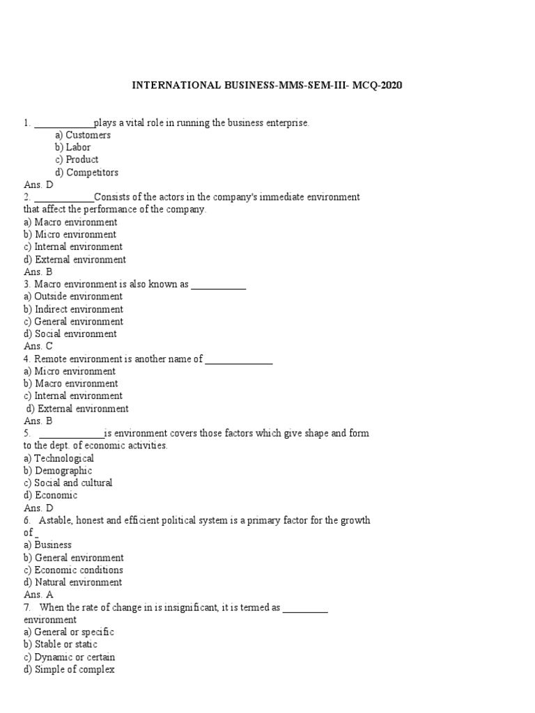 International Business MCQ PDF World Trade Organization Trademark