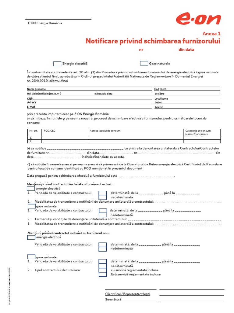 Anexa 1 - Notificare Privind Schimbarea Furnizorului | PDF