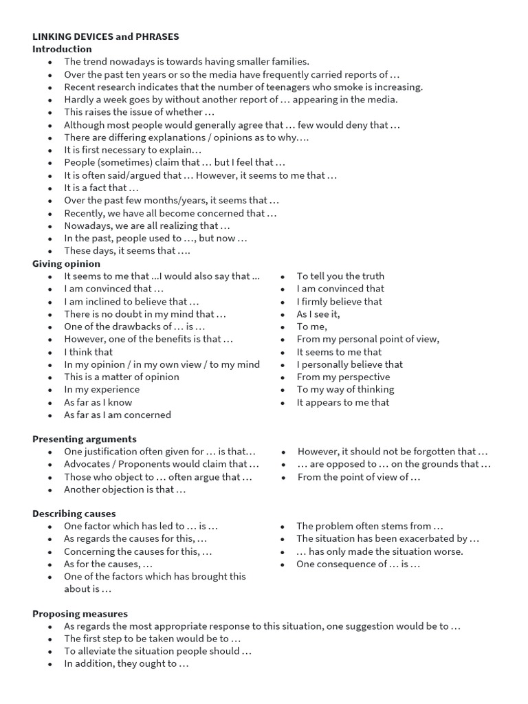 Linking Devices and Phrases PDF Reason Argument