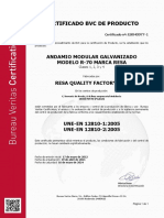 Certificado BVC de producto ANDAMIO GALVANIZADO modelo R-70