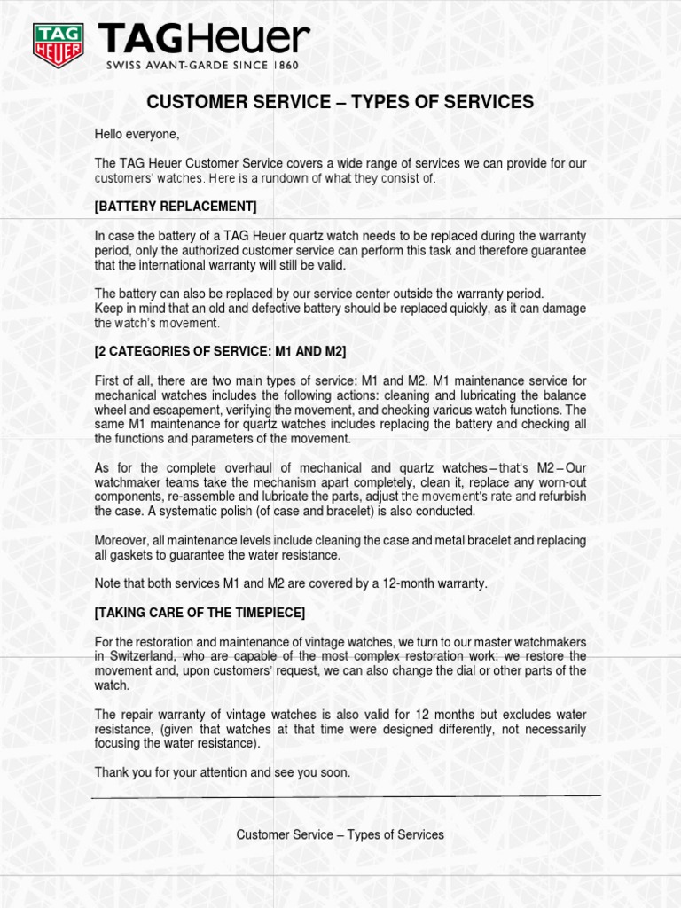 TAG Heuer Customer Service Guide PDF