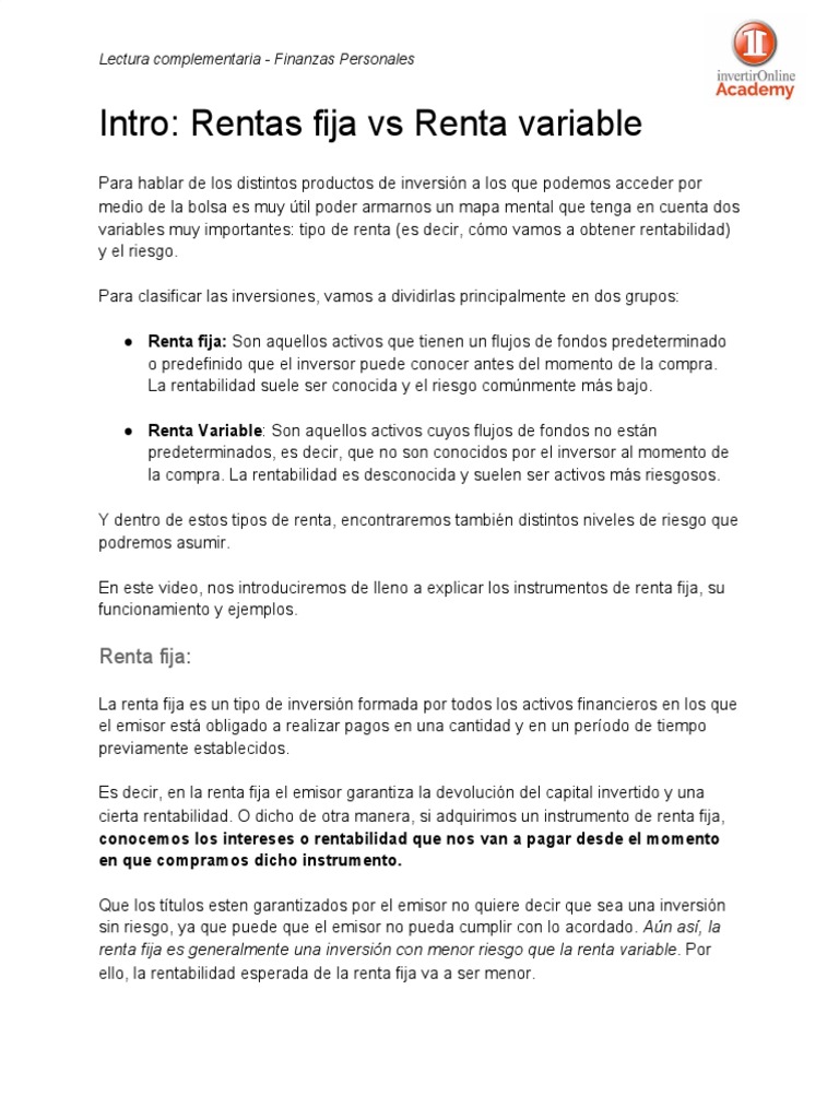 Renta Fija: Tipos e Instrumentos de Inversión | PDF | Renta Fija ...