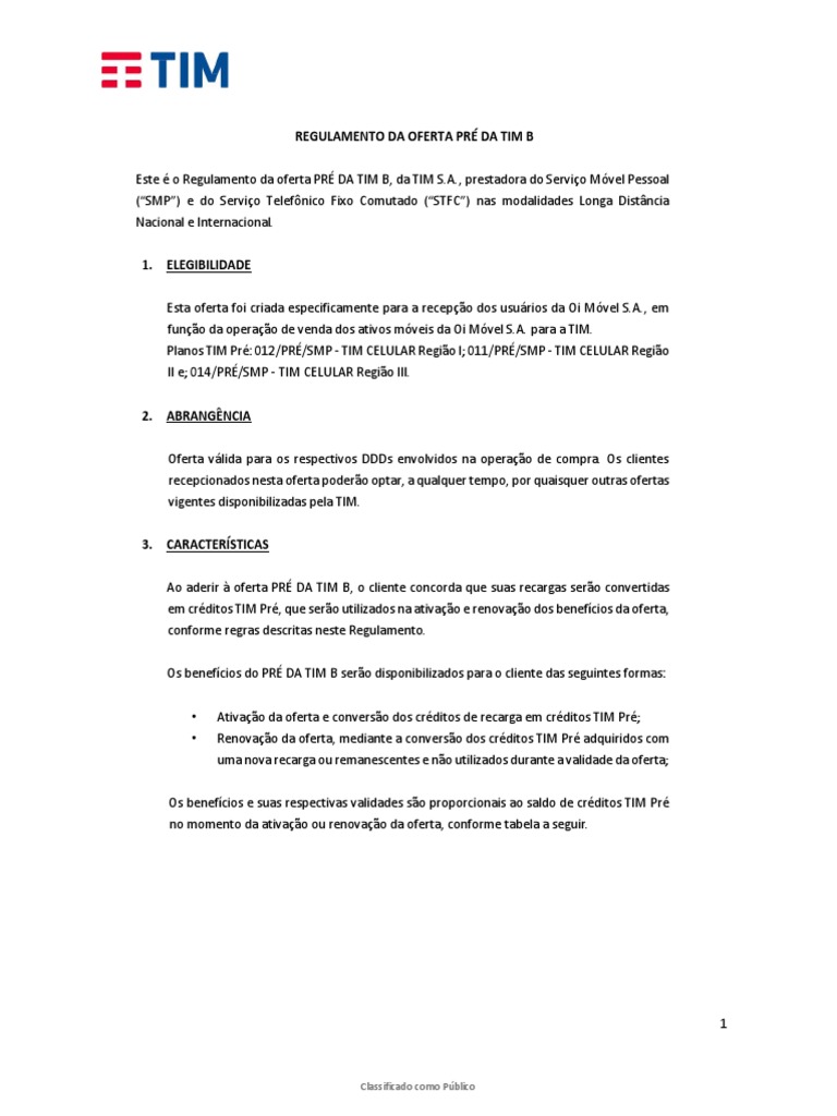 Regulamento Oferta PRE DA TIM B | PDF | Internet | Rede de computadores