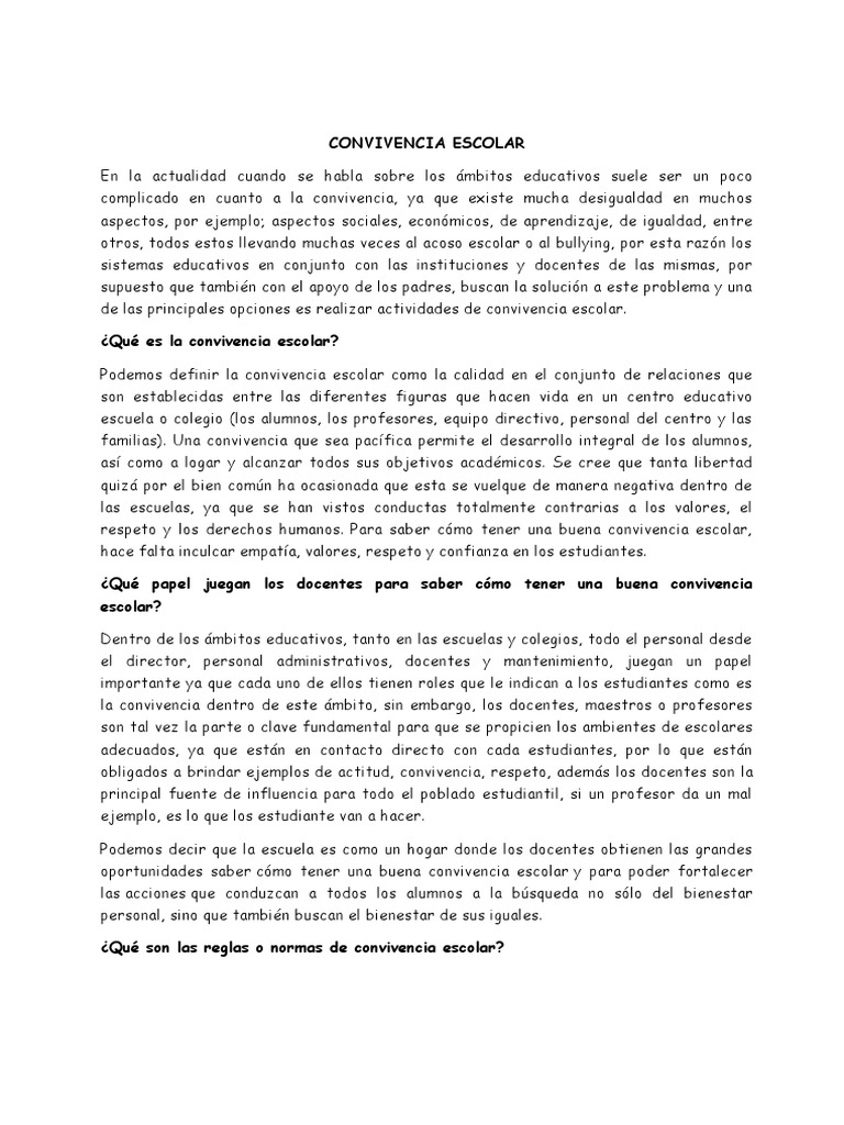 Mejora de la convivencia escolar | PDF | Método de enseñanza | Maestros